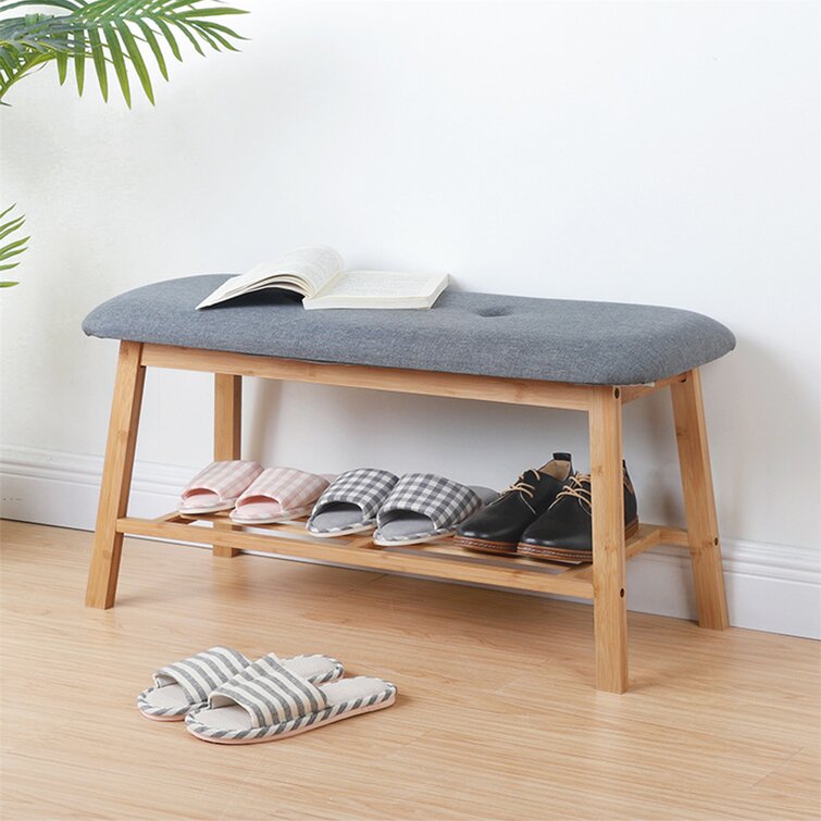 36.2 Inch Long Shoe Bench with Storage Shelf